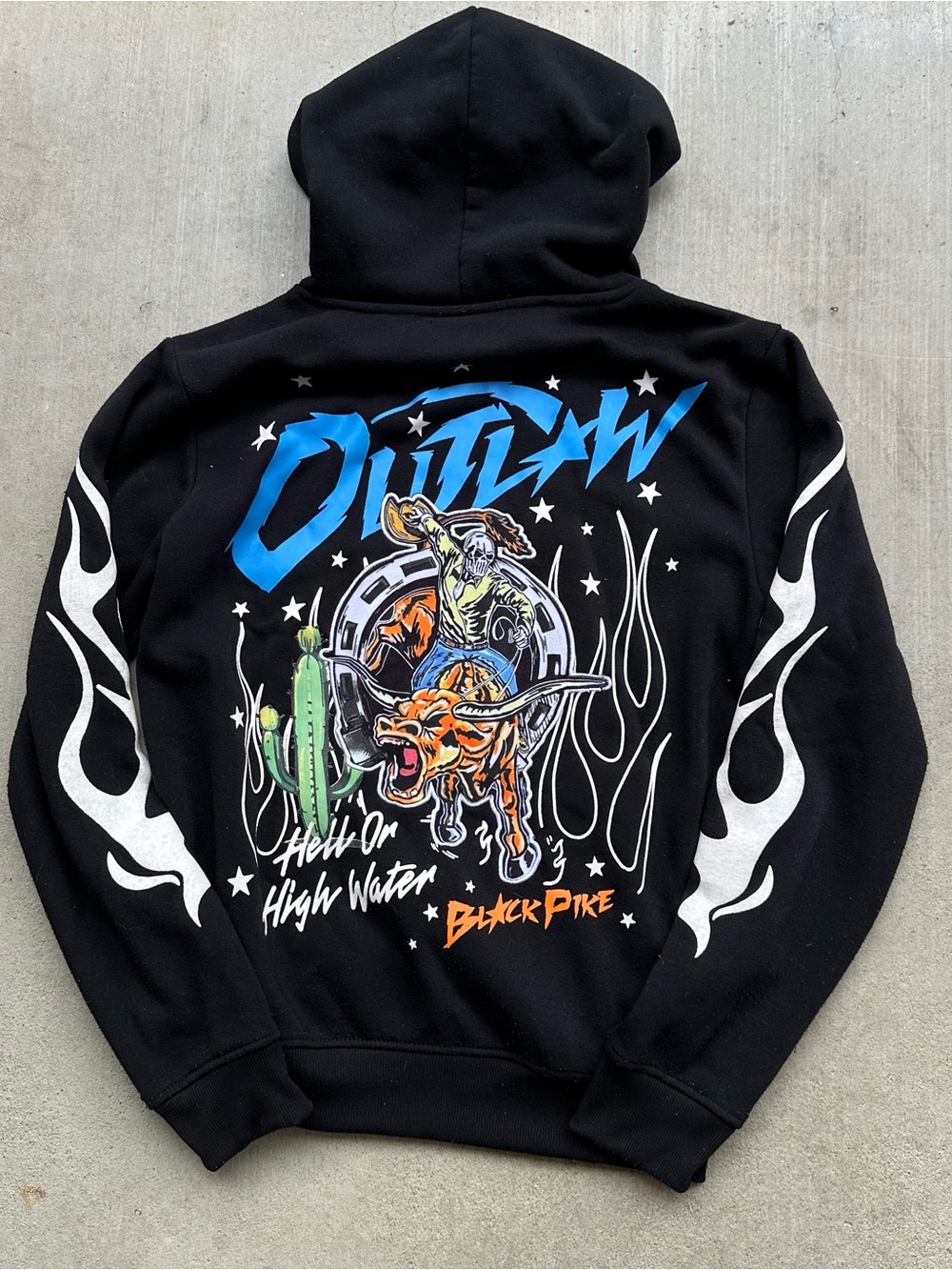 Black Pike Outlaw Hell On High Water Cowboy Graphic Fleece Hoodie Men's Small
